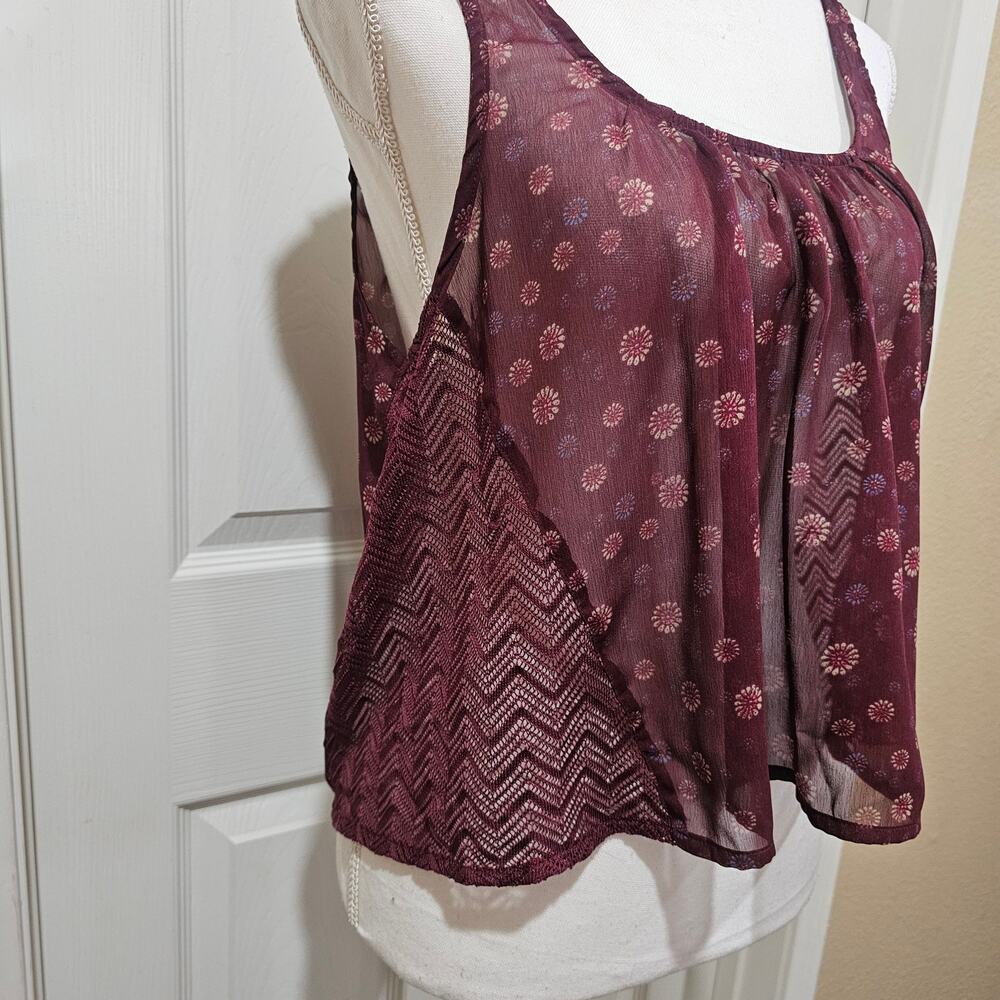 Hollister Sheer Boho Tank Top Burgundy Floral Flowy Size S - Picture 2 of 5